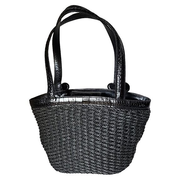 Brighton Twilight Straw Handbag Black Rhinestone Embellished Double Handles Tote - Picture 5 of 13